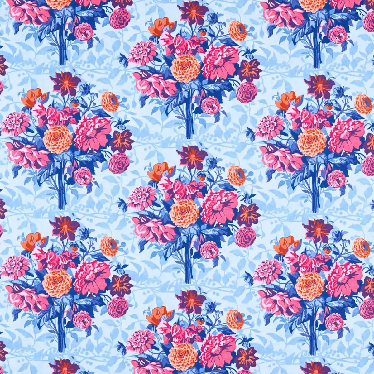 Dahlia Bunch Fabric - Lapis / Carnelian / Spinel by blue botanical cotton fabric from Harlequin