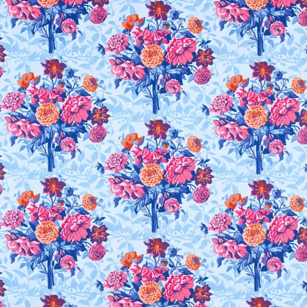 Dahlia Bunch Fabric - Lapis / Carnelian / Spinel by blue botanical cotton fabric from Harlequin
