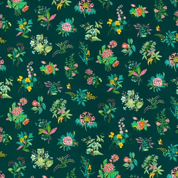 Woodland Floral Fabric - Jade / Malachite / Rose Quartz by green botanical velvet-chenille fabric from Harlequin