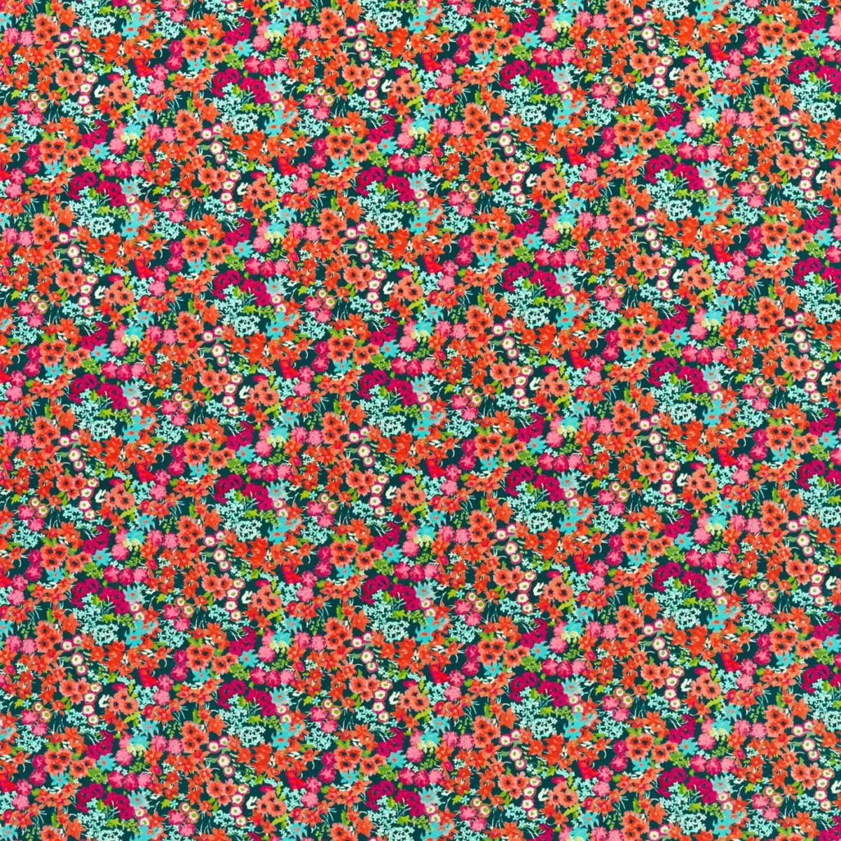 Wildflower Meadow Fabric - Carnelian / Aquamarine / Peridot by multicolour botanical velvet-chenille fabric from Harlequin