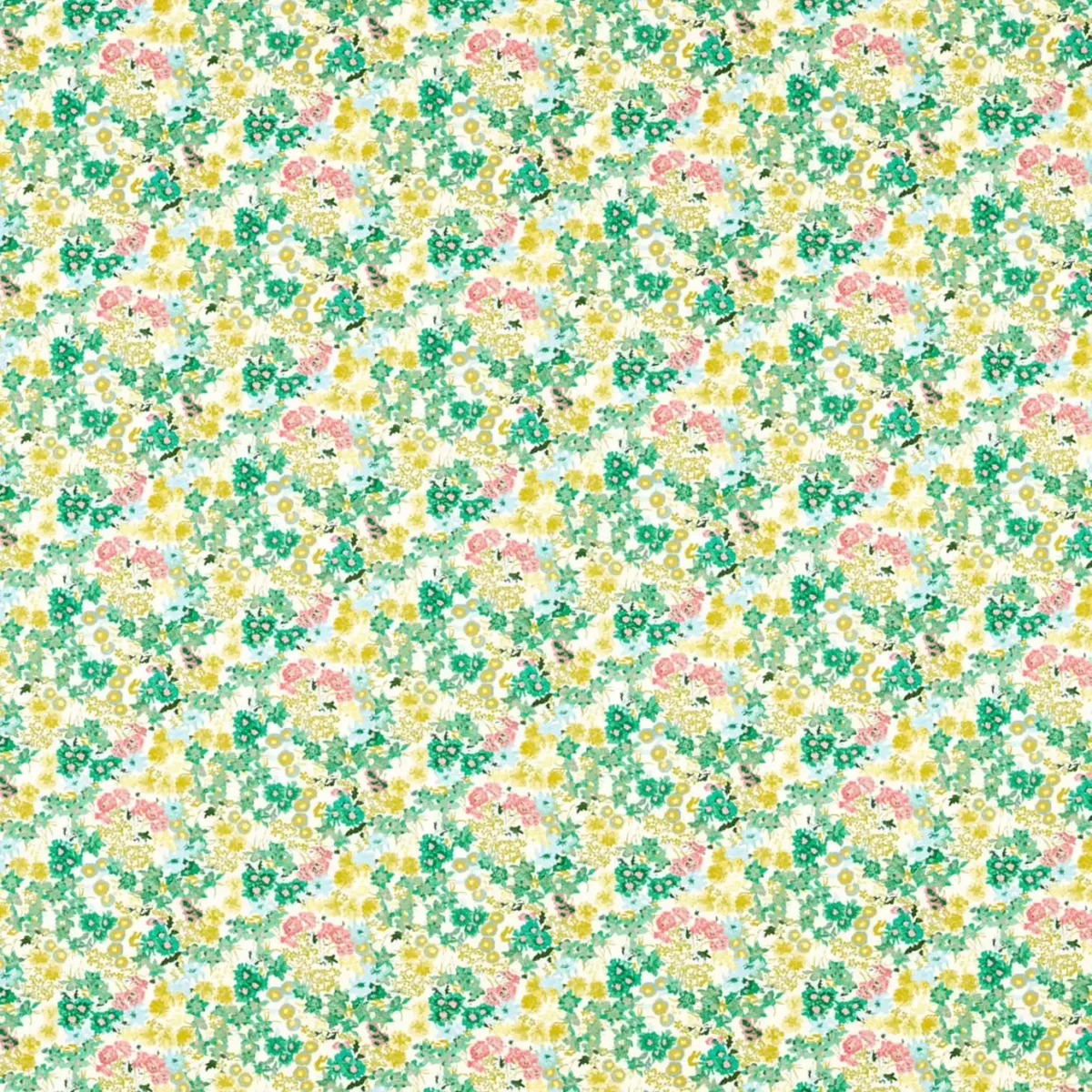 Wildflower Meadow Fabric - Rose / Emerald / Peridot by green botanical cotton fabric from Harlequin