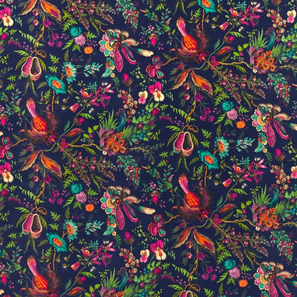 Wonderland Floral Fabric - Sapphire / Spinel / Emerald by multicolour botanical velvet-chenille fabric from Harlequin