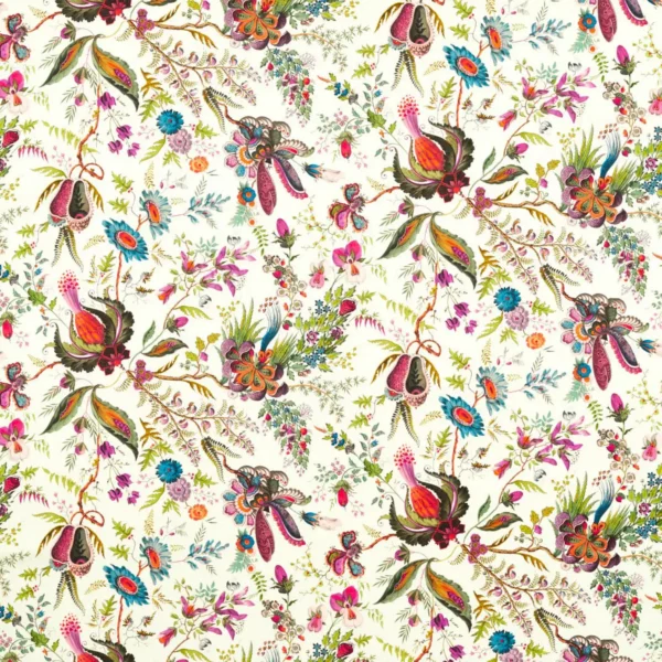Wonderland Floral Fabric - Spinel / Peridot / Pearl by multicolour botanical cotton fabric from Harlequin