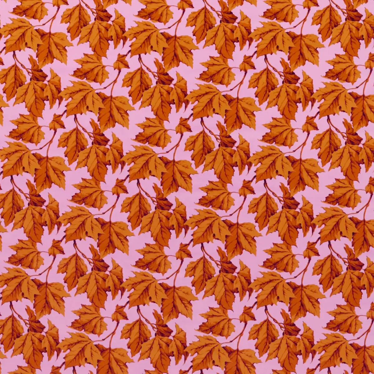 Dappled Leaf Fabric - Amber / Rose by orange botanical velvet-chenille fabric from Harlequin