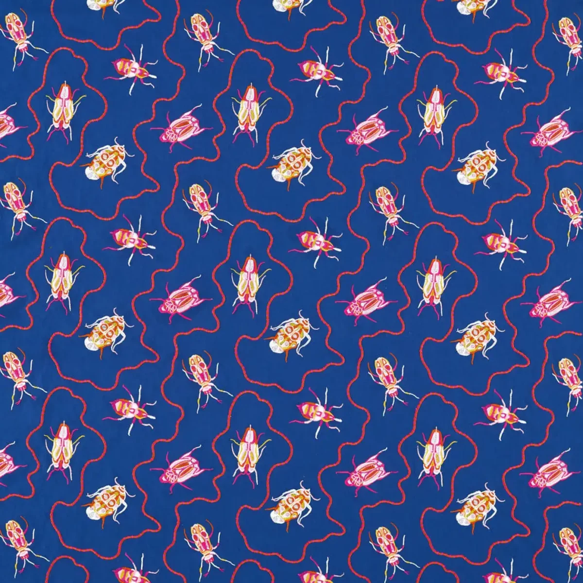 Jewel Beetles Fabric - Lapis by blue animal embroideried fabric from Harlequin