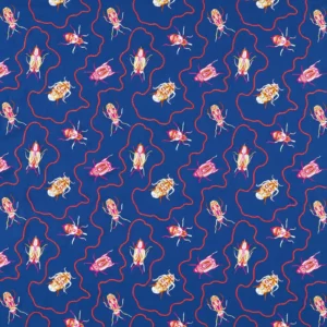 blue animal embroideried fabric from Harlequin