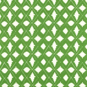 green geometric embroideried fabric from Harlequin