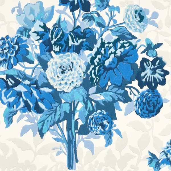 Dahlia Bunch Wallpaper - Lapis by blue botanical wallpaper from harlequin