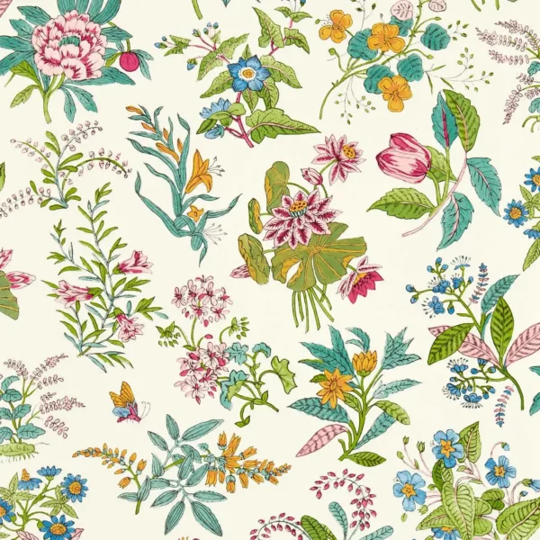 Woodland Floral Wallpaper - Peridot / Ruby / Pearl by multicolour botanical wallpaper from harlequin