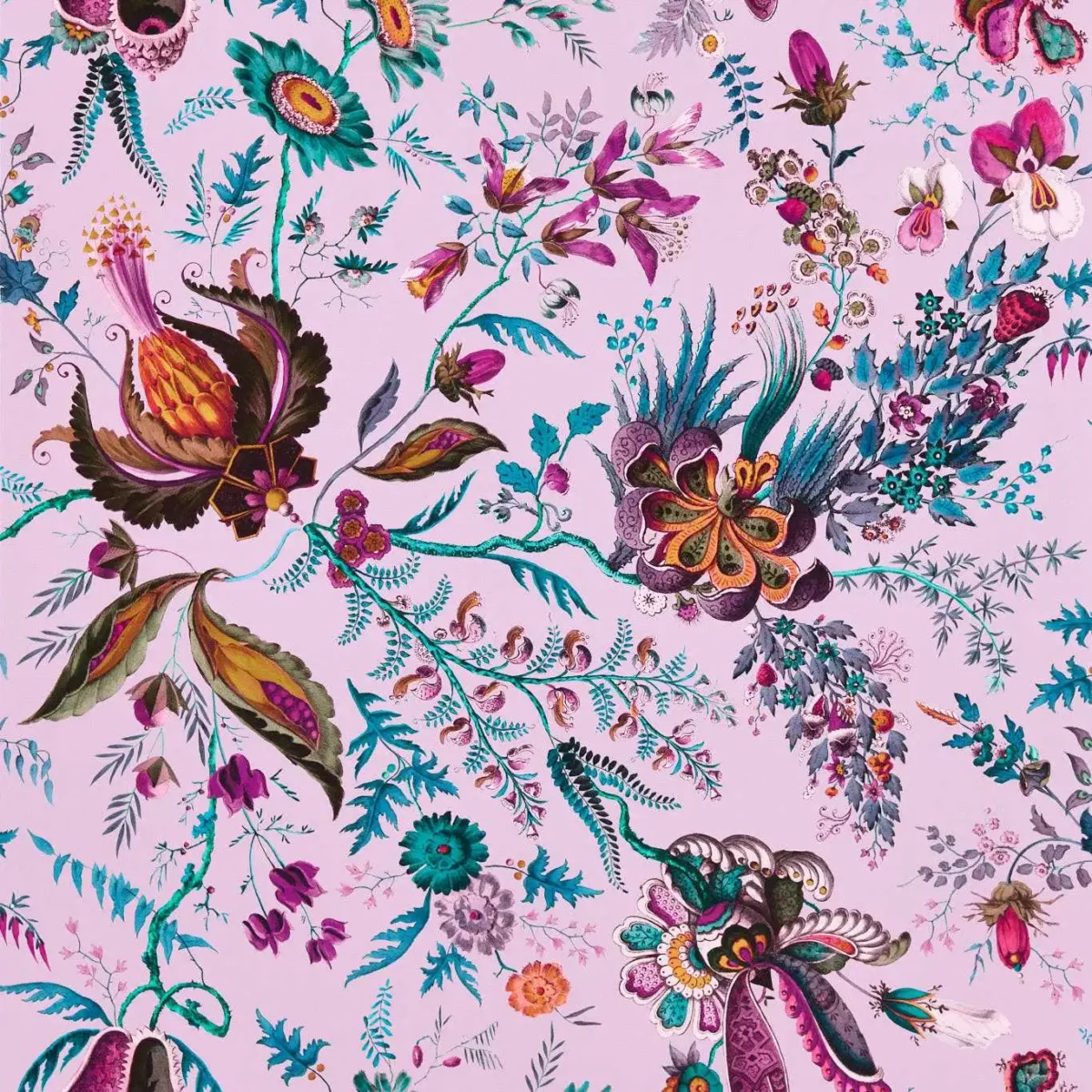 Wonderland Floral Wallpaper - Amethyst / Lapis / Ruby by purple botanical wallpaper from harlequin