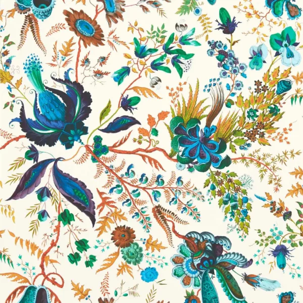 Wonderland Floral Wallpaper - Lapis / Emerald / Carnelian by multicolour botanical wallpaper from harlequin
