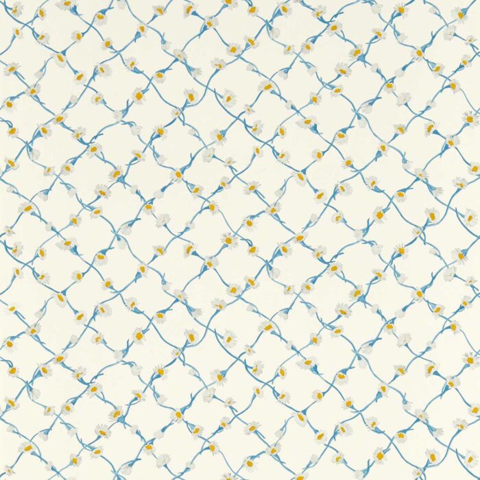 Daisy Trellis Wallpaper - Lapis / Pearl fabric swatch HSRW113044