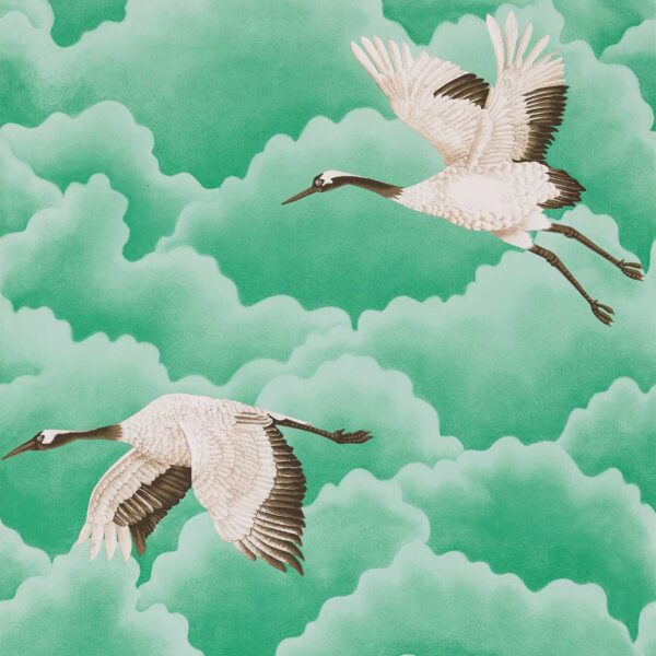 Cranes In Flight Wallcovering - Emerald by Cranes In Flight Wallcovering - Emerald from