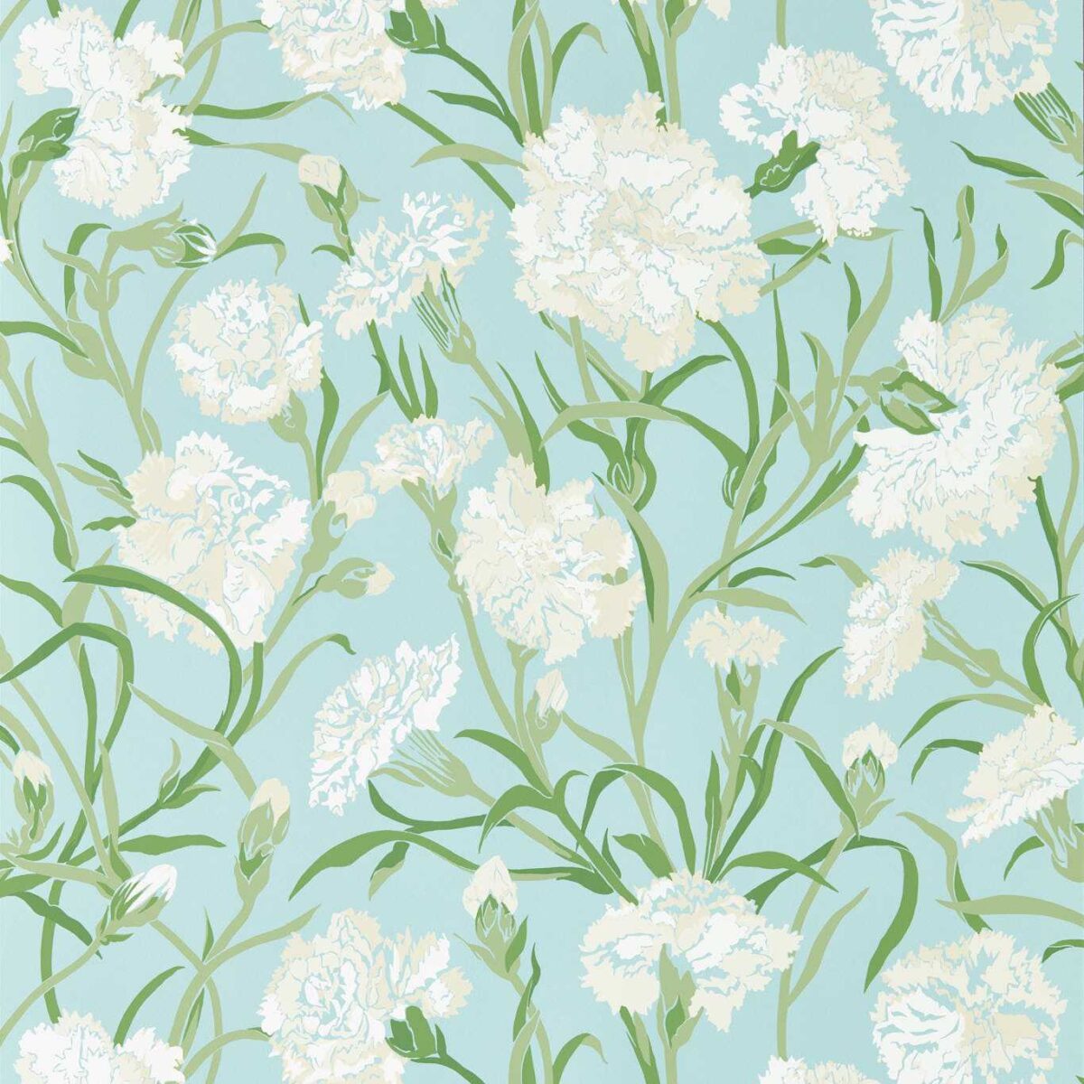 Fleur de Joie Wallcovering - Chalk / Emerald / Sky from