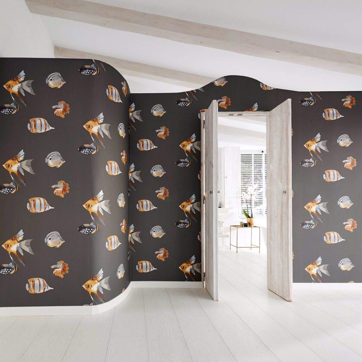 Kamanu Wallcovering - Amber / Slate by Kamanu Wallcovering - Amber / Slate from