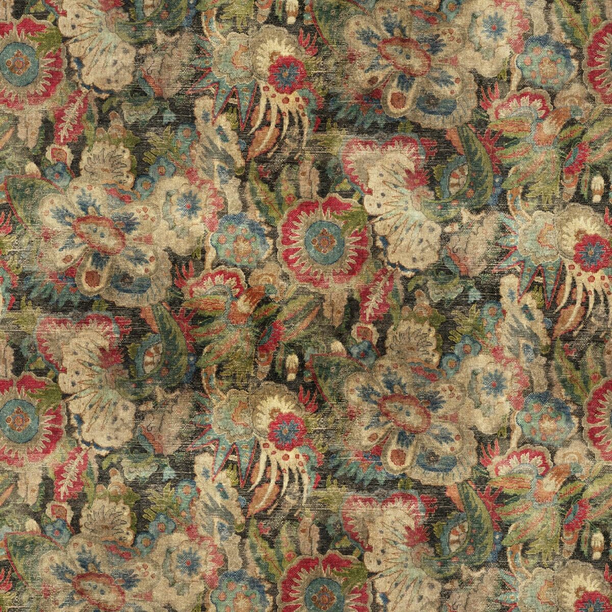 Bizarre Fabric - Multi by multicolour botanical velvet-chenille fabric from Linwood Fabrics