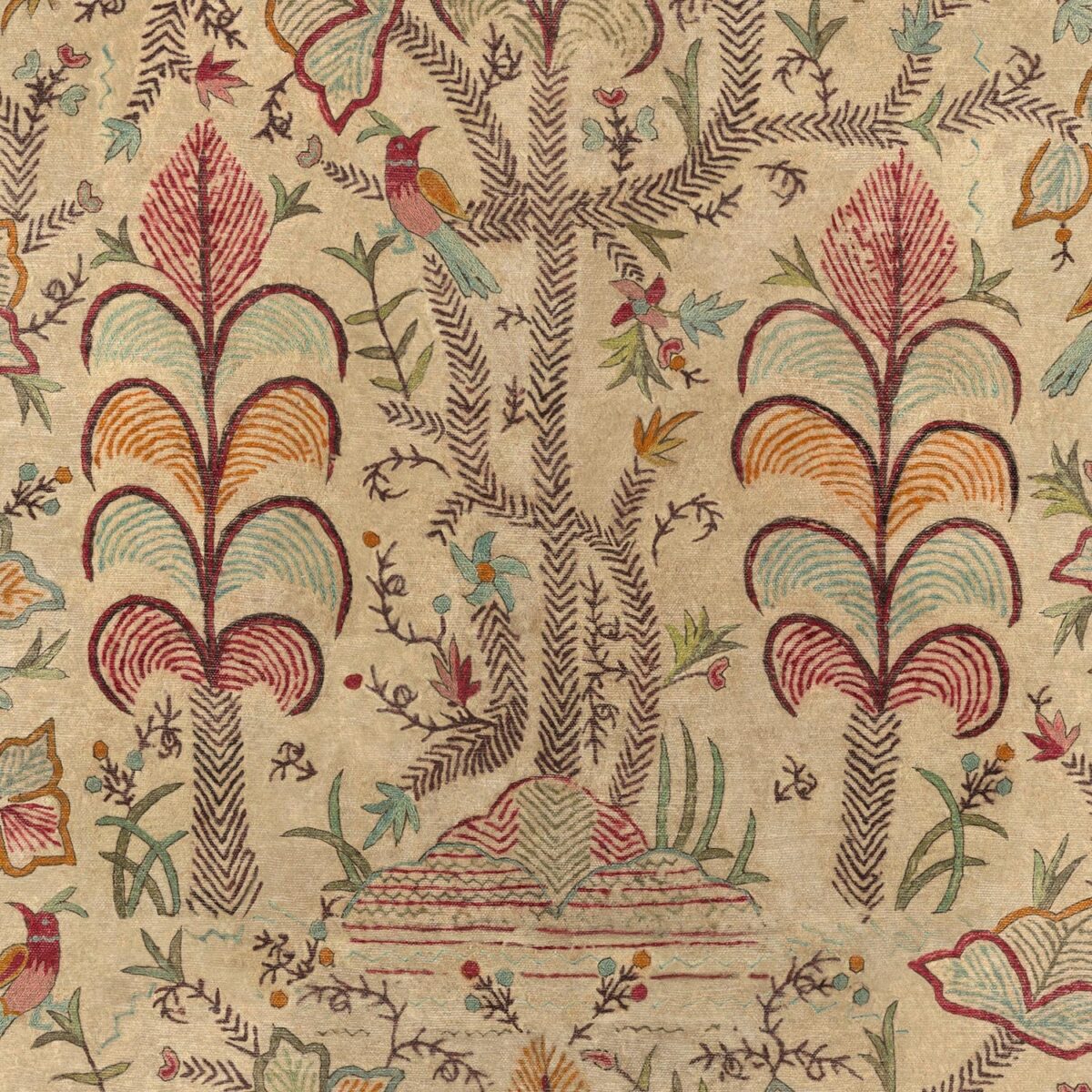 Songbird Fabric - Sand by neutral botanical velvet-chenille fabric from Linwood Fabrics
