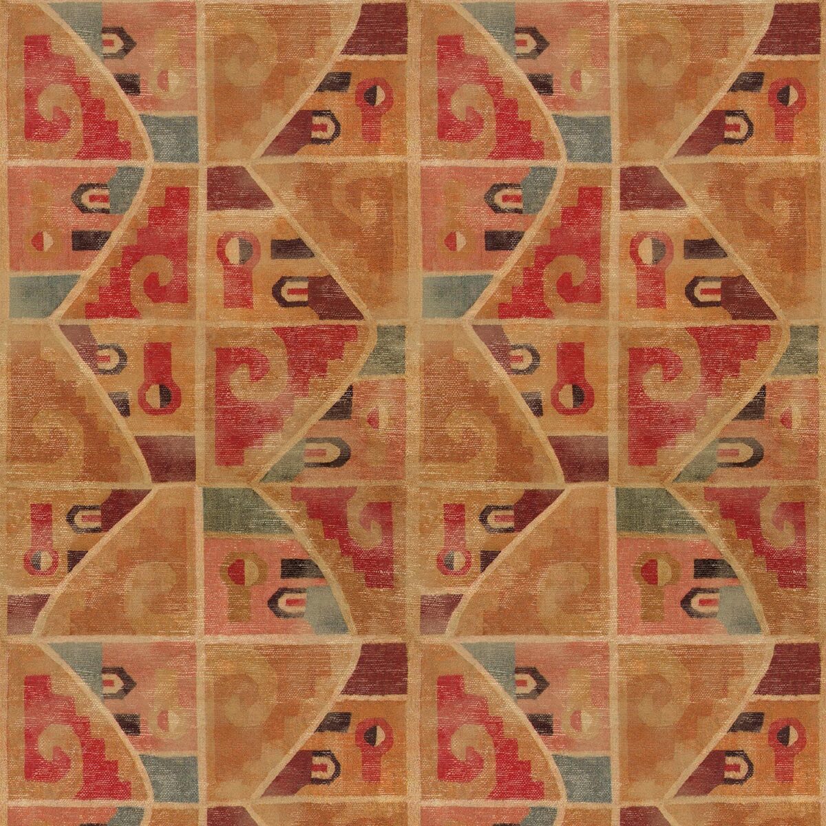 Kichana Fabric - Paprika by orange geometric velvet-chenille fabric from Linwood Fabrics