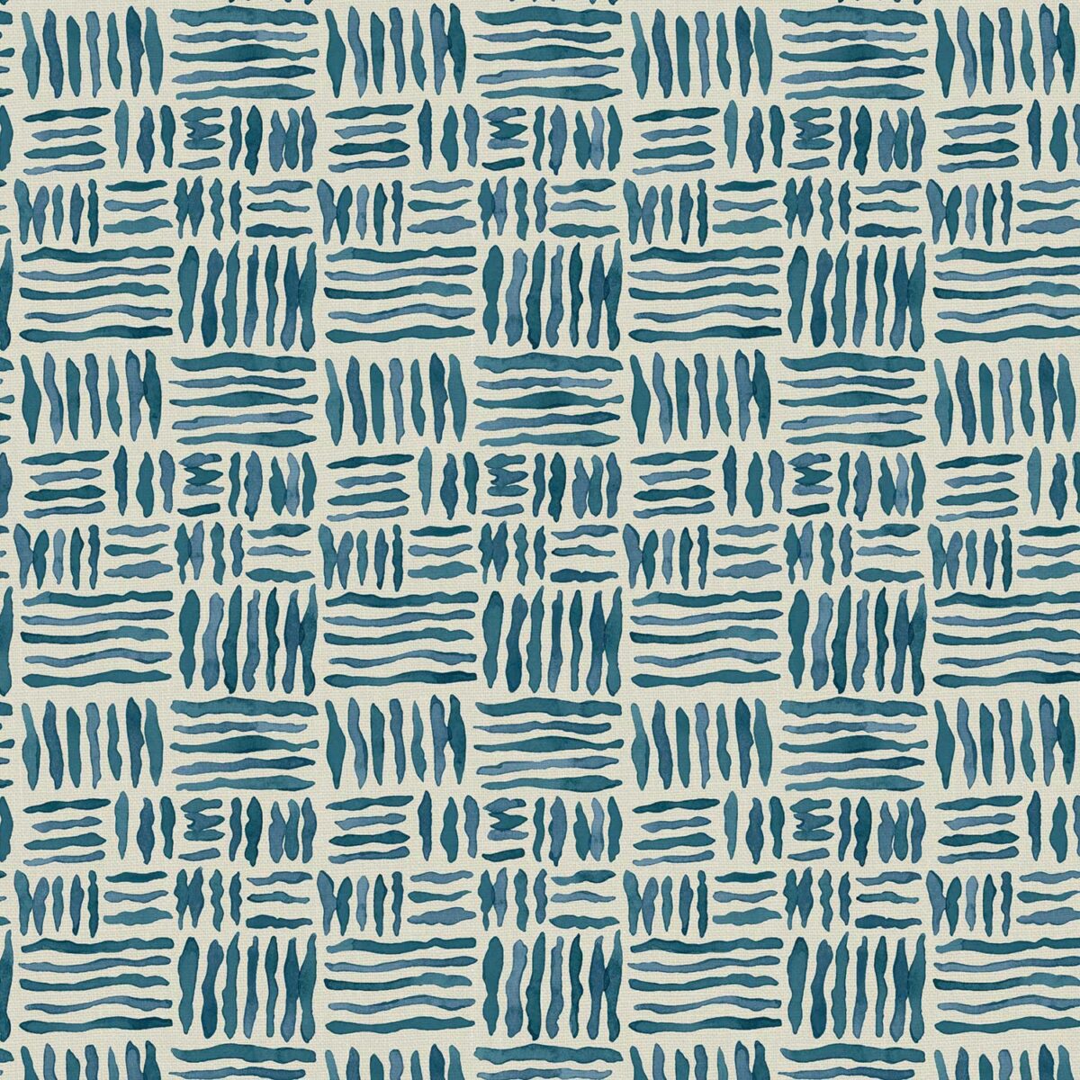 blue geometric linen fabric from Linwood Fabrics