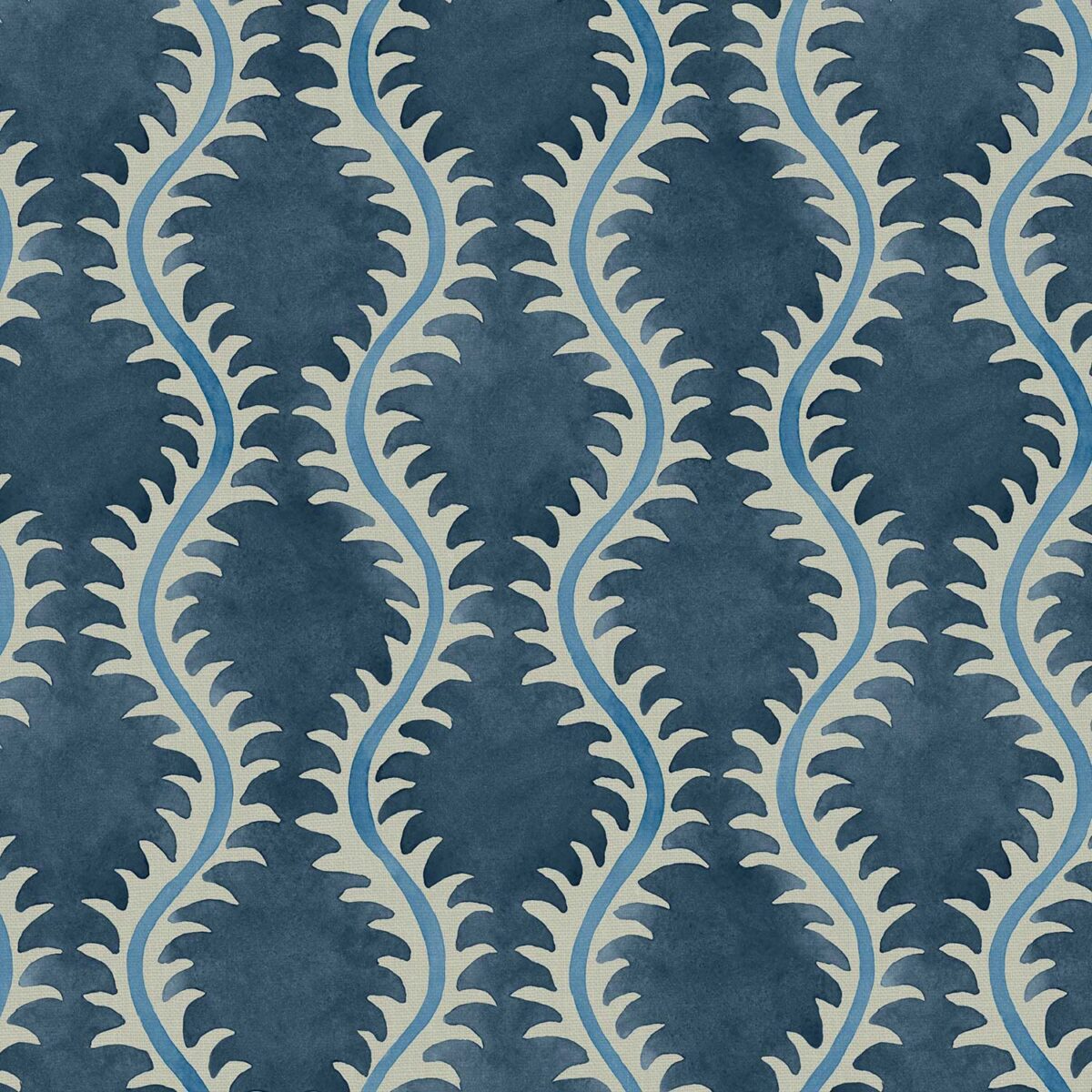 Helter Skelter Fabric - Adriatic by blue contemporary linen fabric from Linwood Fabrics