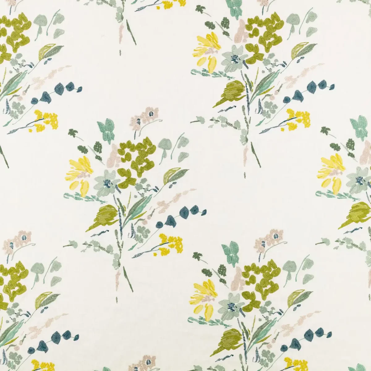 Abloom Fabric - Eden by green botanical embroideried fabric from Villa Nova