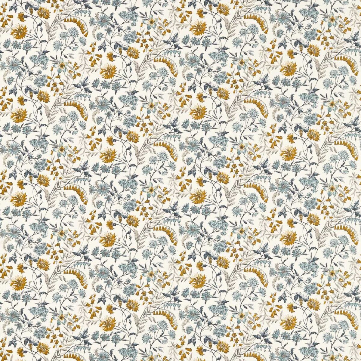 Whinfell Fabric - Saffron / Mineral by yellow botanical cotton fabric from Studio G