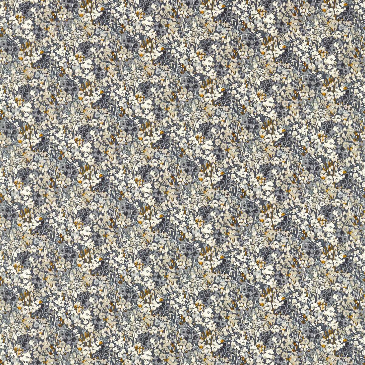 Ennerdale Fabric - Denim / Saffron by black-grey botanical cotton fabric from Studio G