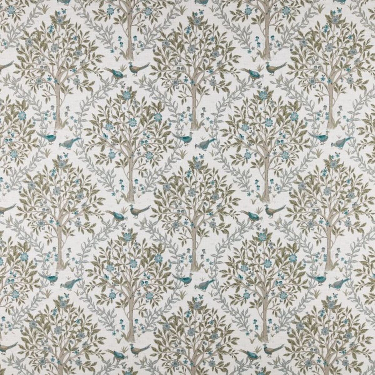 Bedgebury Fabric - Kingfisher by white botanical woven fabric from Ashley Wilde
