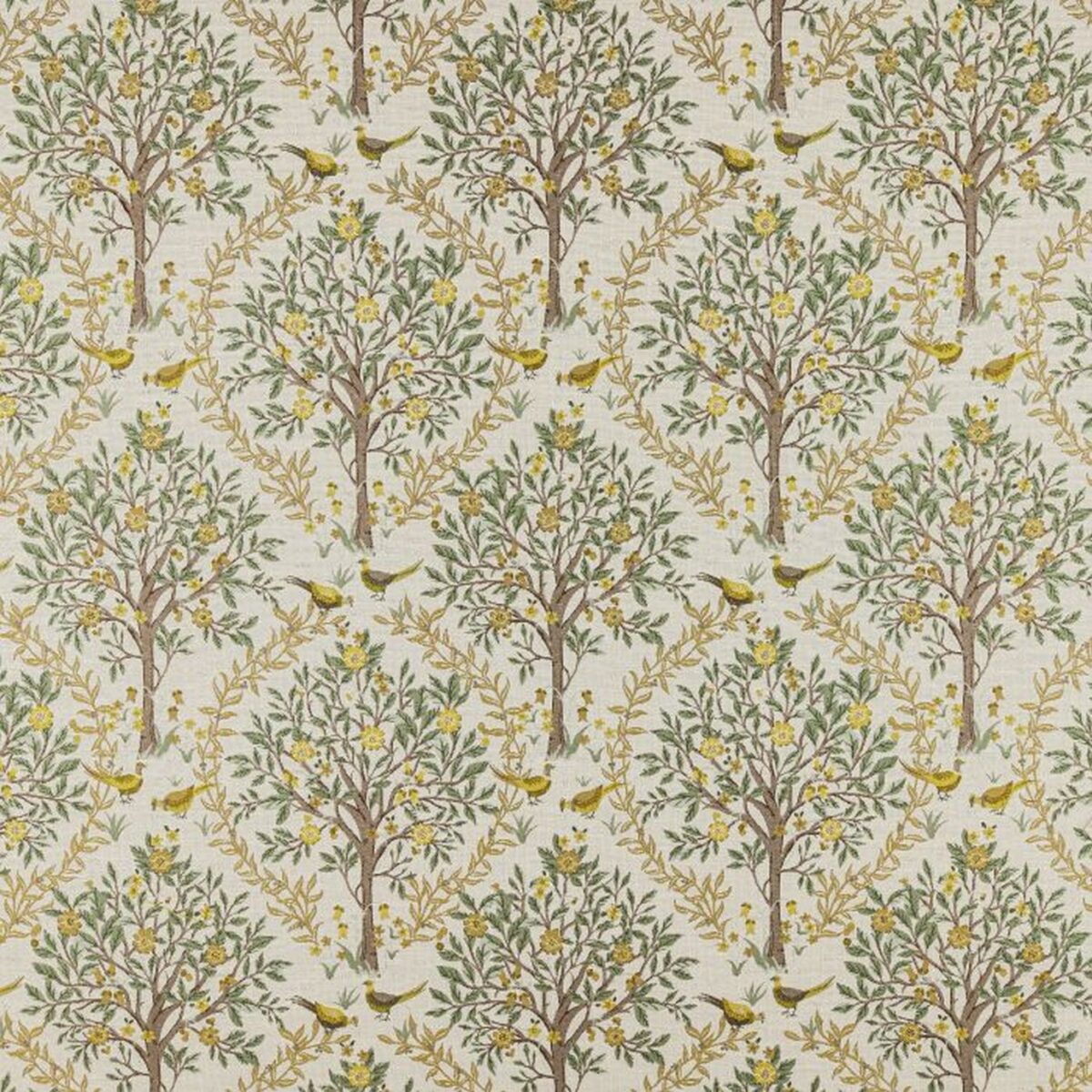 Bedgebury Fabric - Lemon by green botanical woven fabric from Ashley Wilde