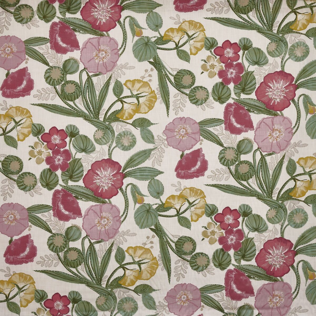Lucienne Fabric - Meringue by pink botanical printed fabric from Prestigious Textiles