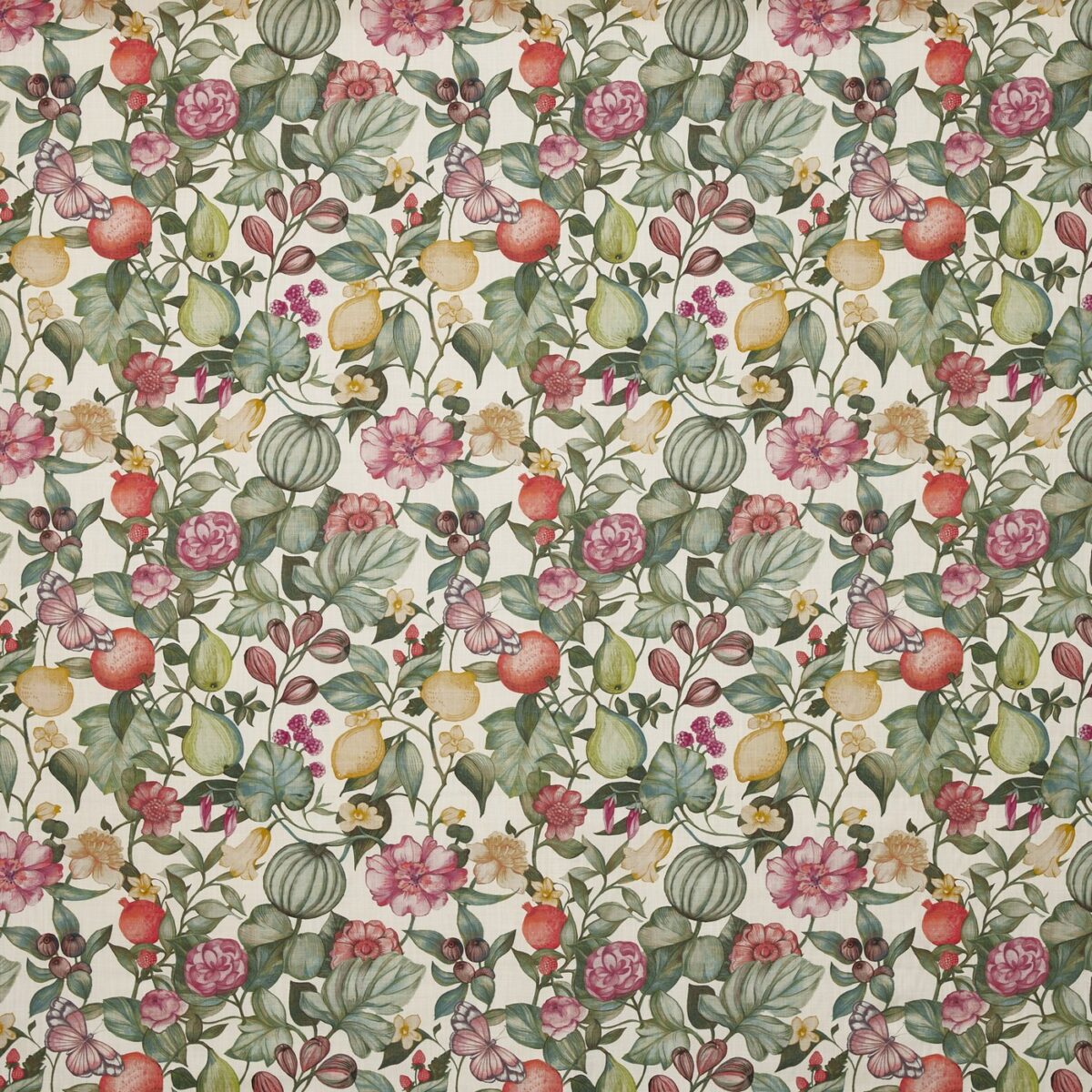 Clemance Fabric - Meringue by pink botanical printed fabric from Prestigious Textiles