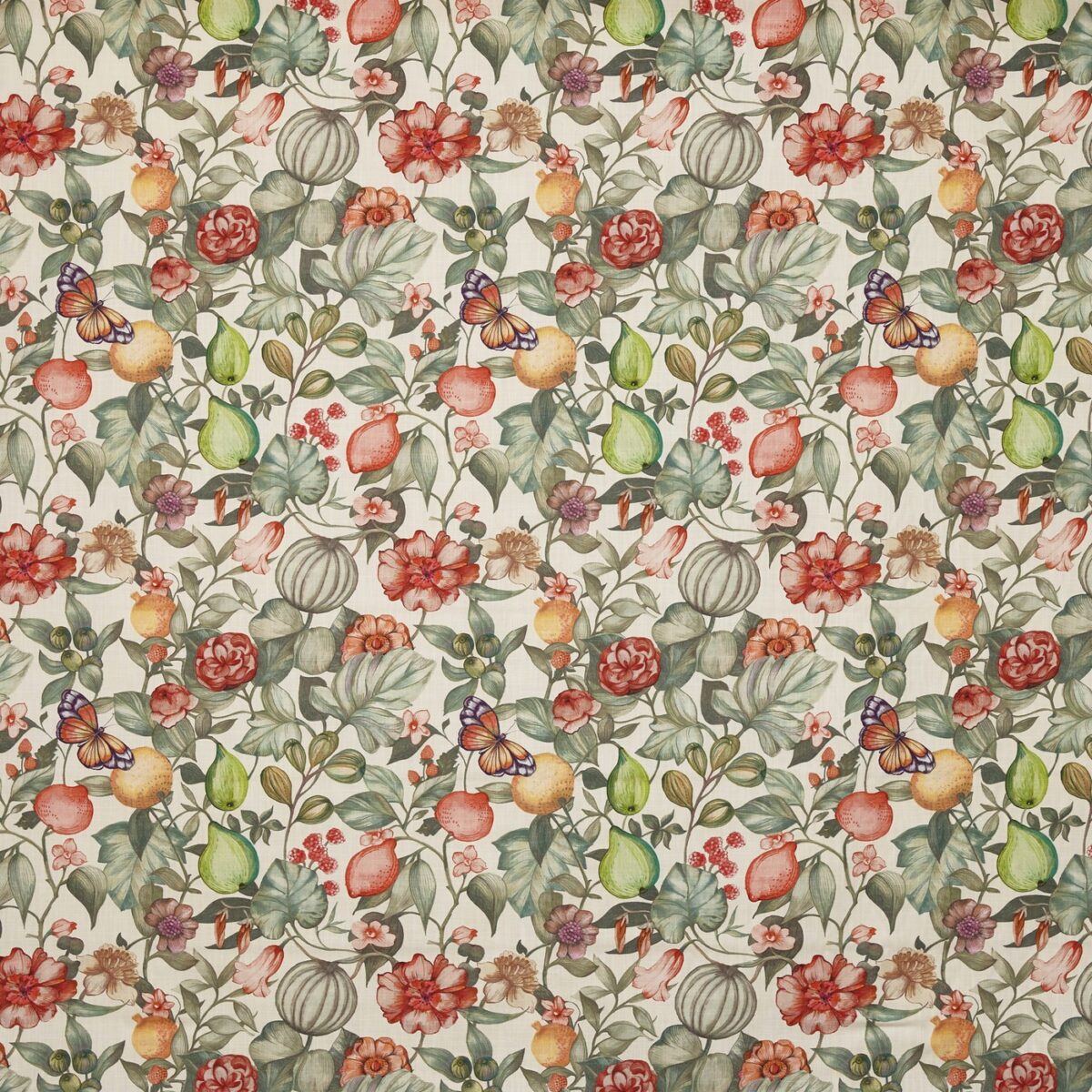 Clemance Fabric - Papaya by orange botanical printed fabric from Prestigious Textiles