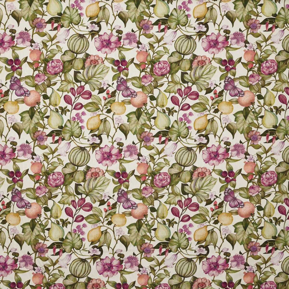 Clemance Fabric - Wisteria by purple botanical printed fabric from Prestigious Textiles