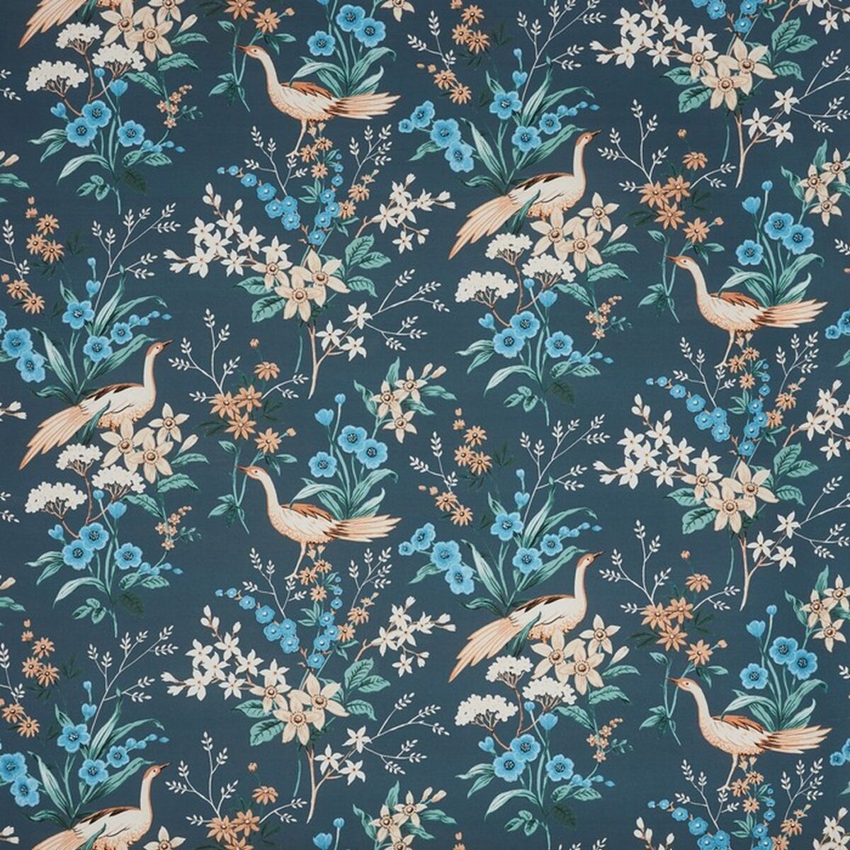 Jade Fabric - Topaz by blue botanical cotton fabric from Prestigious Textiles