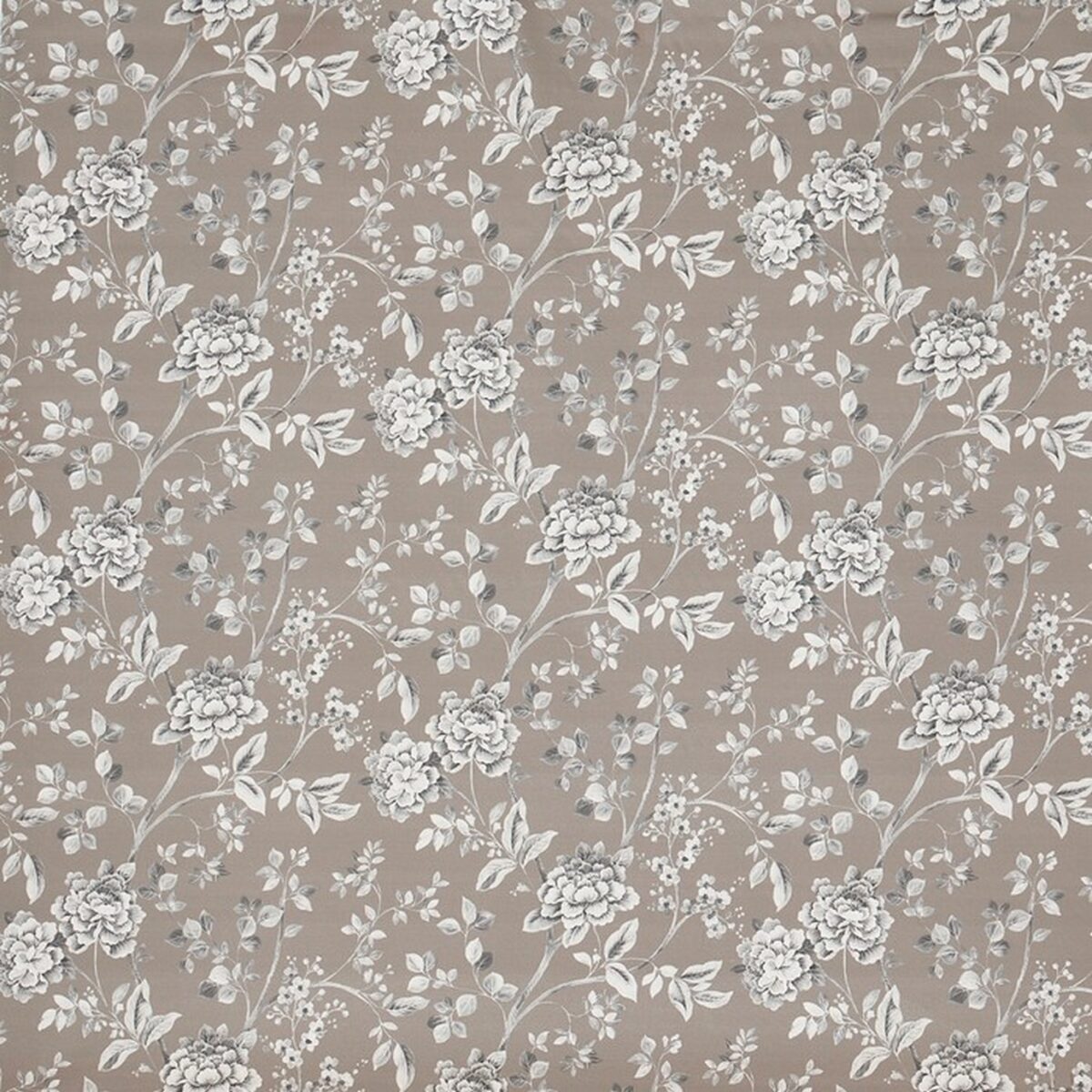 Kiri Fabric - Umber by black-grey botanical cotton fabric from Prestigious Textiles