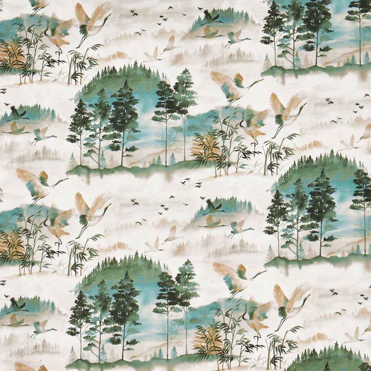 Mayumi Fabric - Eden by green botanical cotton fabric from Prestigious Textiles