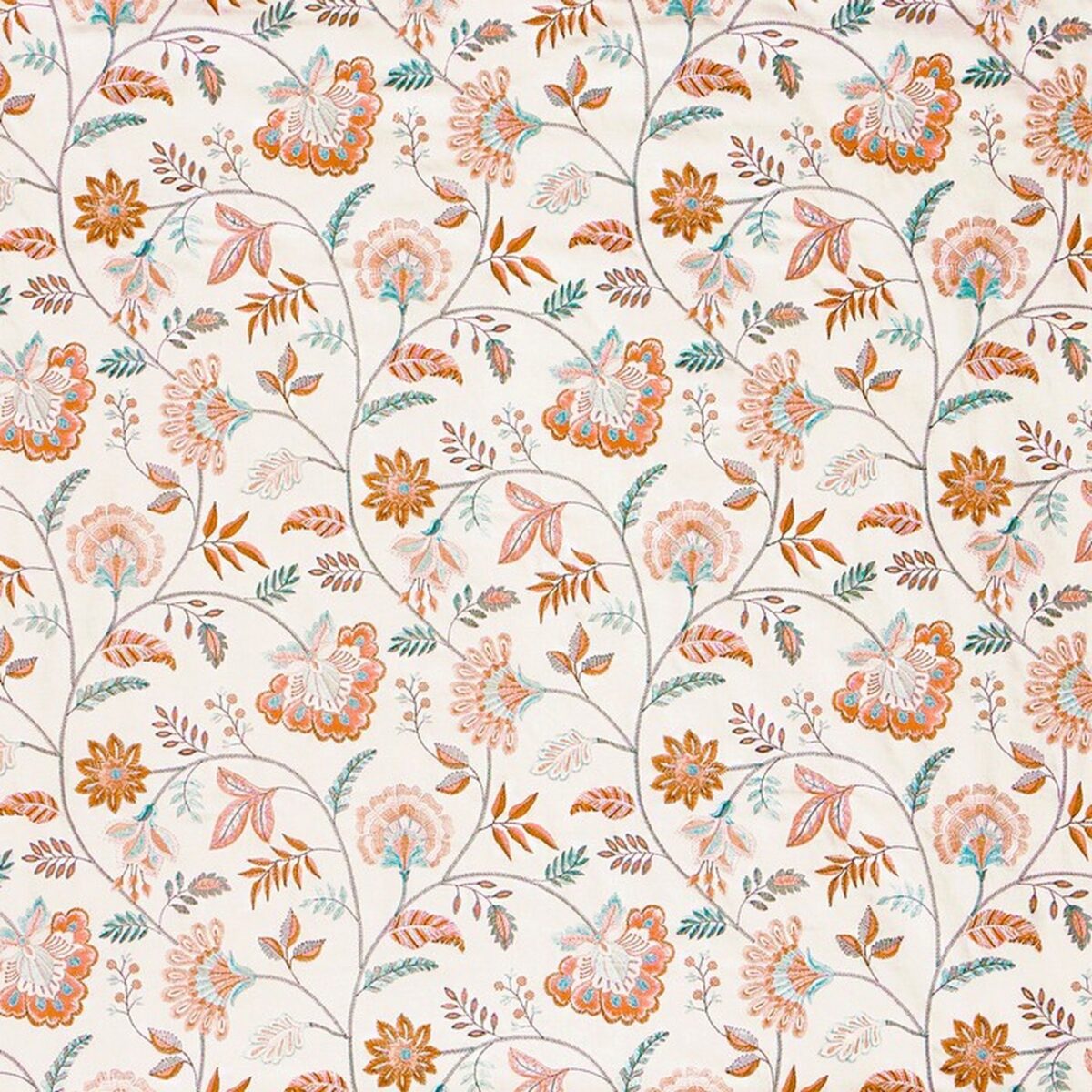 Louisa Fabric - Peach by pink botanical embroideried fabric from Prestigious Textiles