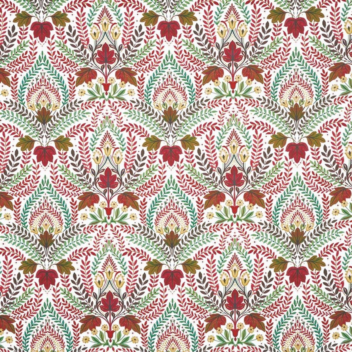 Script Fabric - Cherry by multicolour botanical cotton fabric from Prestigious Textiles