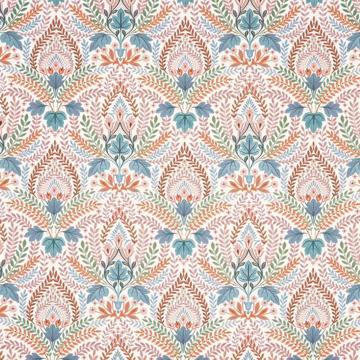 Script Fabric - Peach by multicolour botanical cotton fabric from Prestigious Textiles
