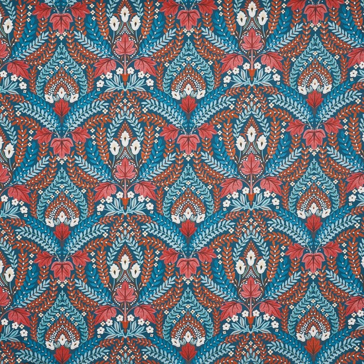 Script Fabric - Midnite by blue botanical cotton fabric from Prestigious Textiles