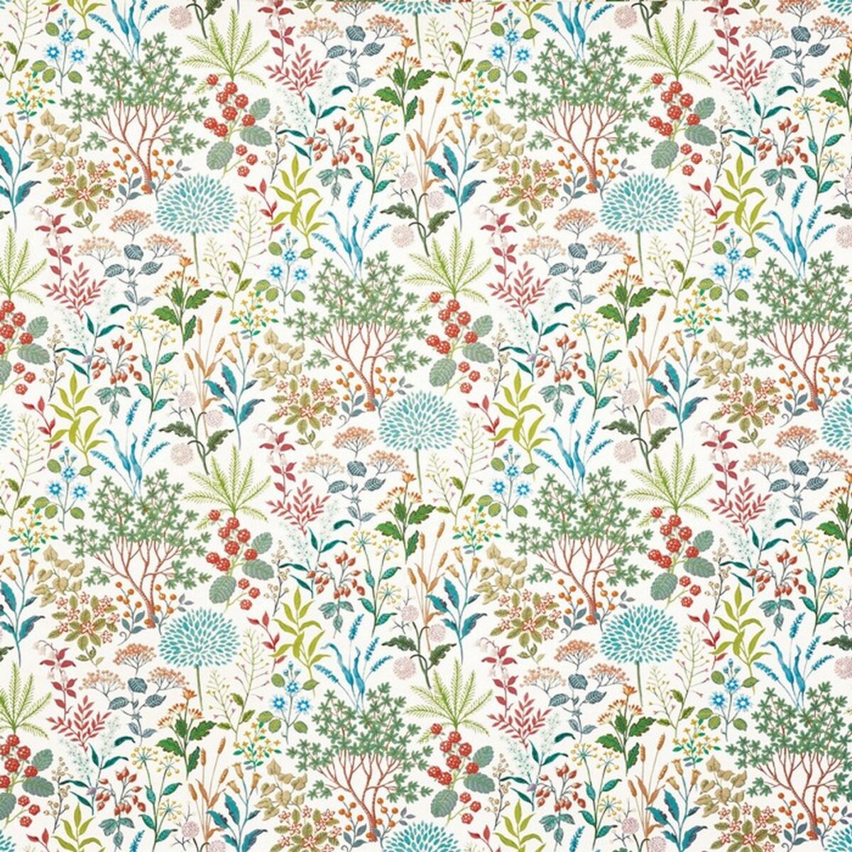Story Fabric - Sky by multicolour botanical cotton fabric from Prestigious Textiles