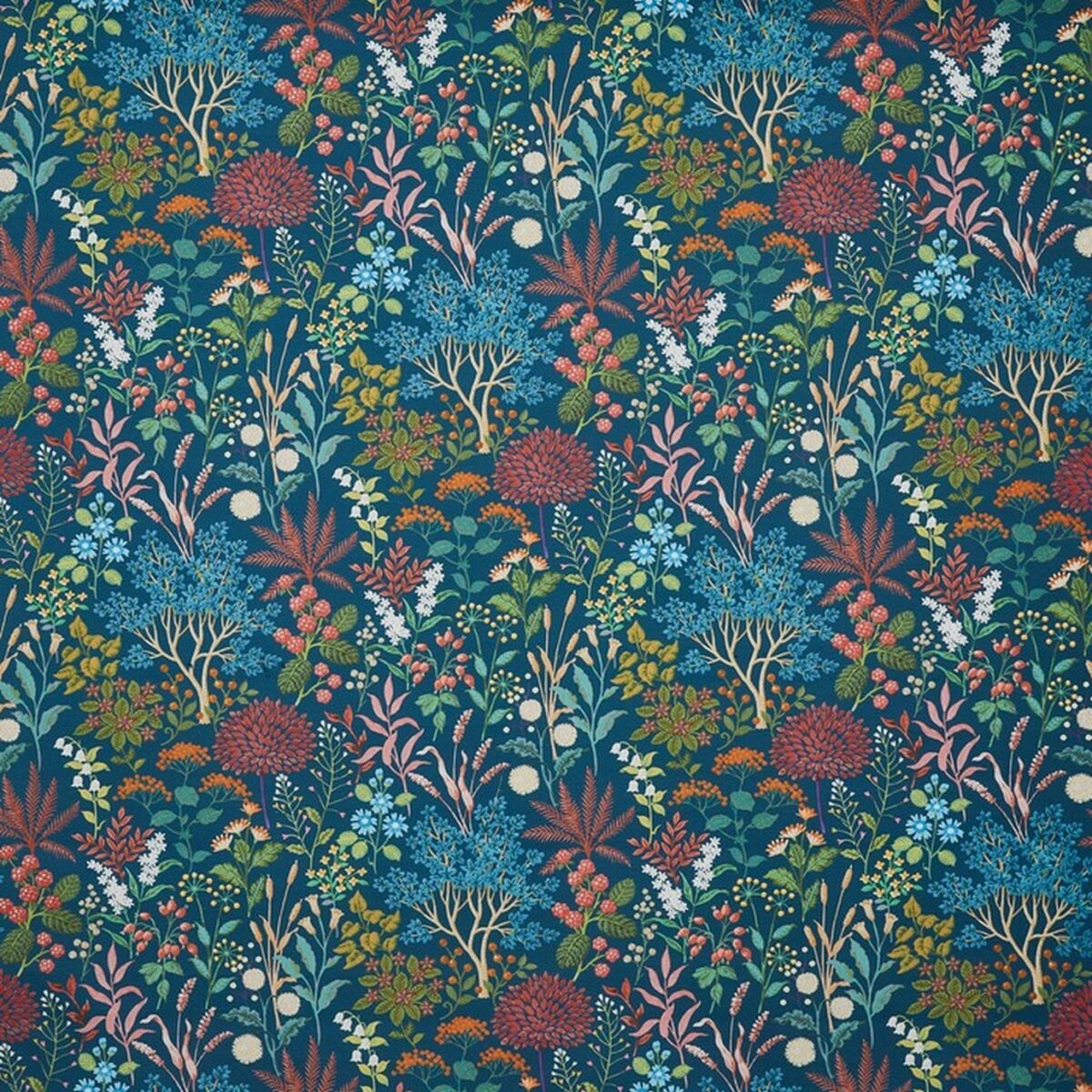 blue botanical cotton fabric from Prestigious Textiles