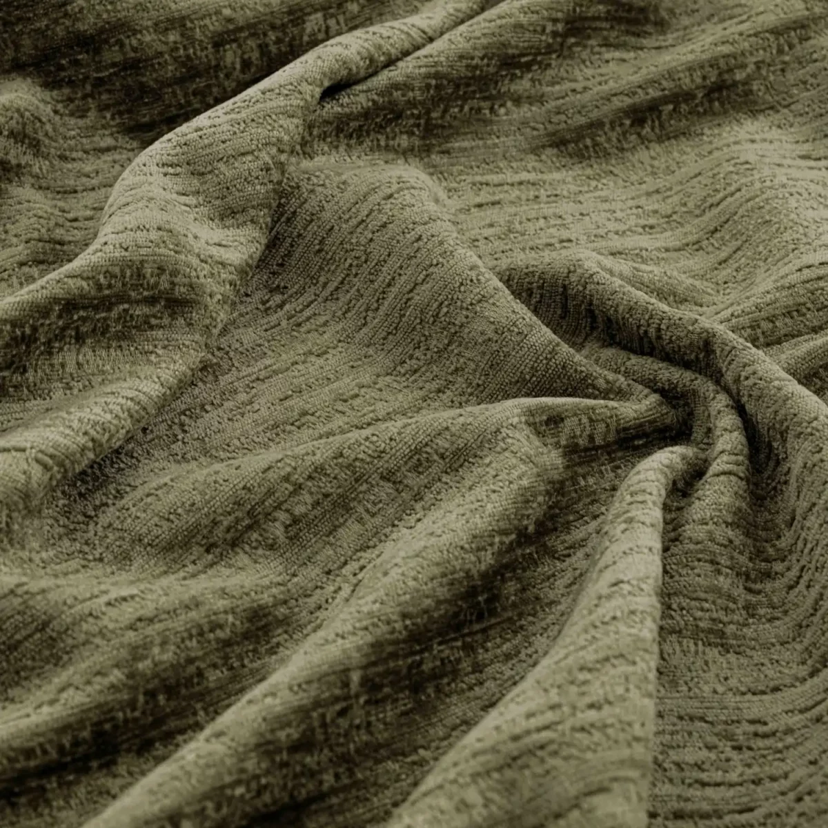 Torino Fabric - Olive by green plain velvet-chenille fabric from Warwick