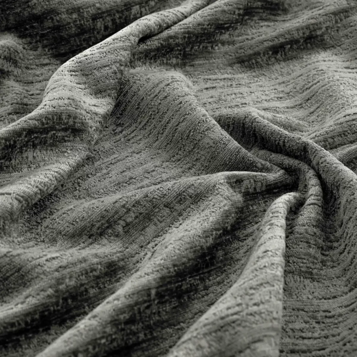 Torino Fabric - Arctic by black-grey plain velvet-chenille fabric from Warwick