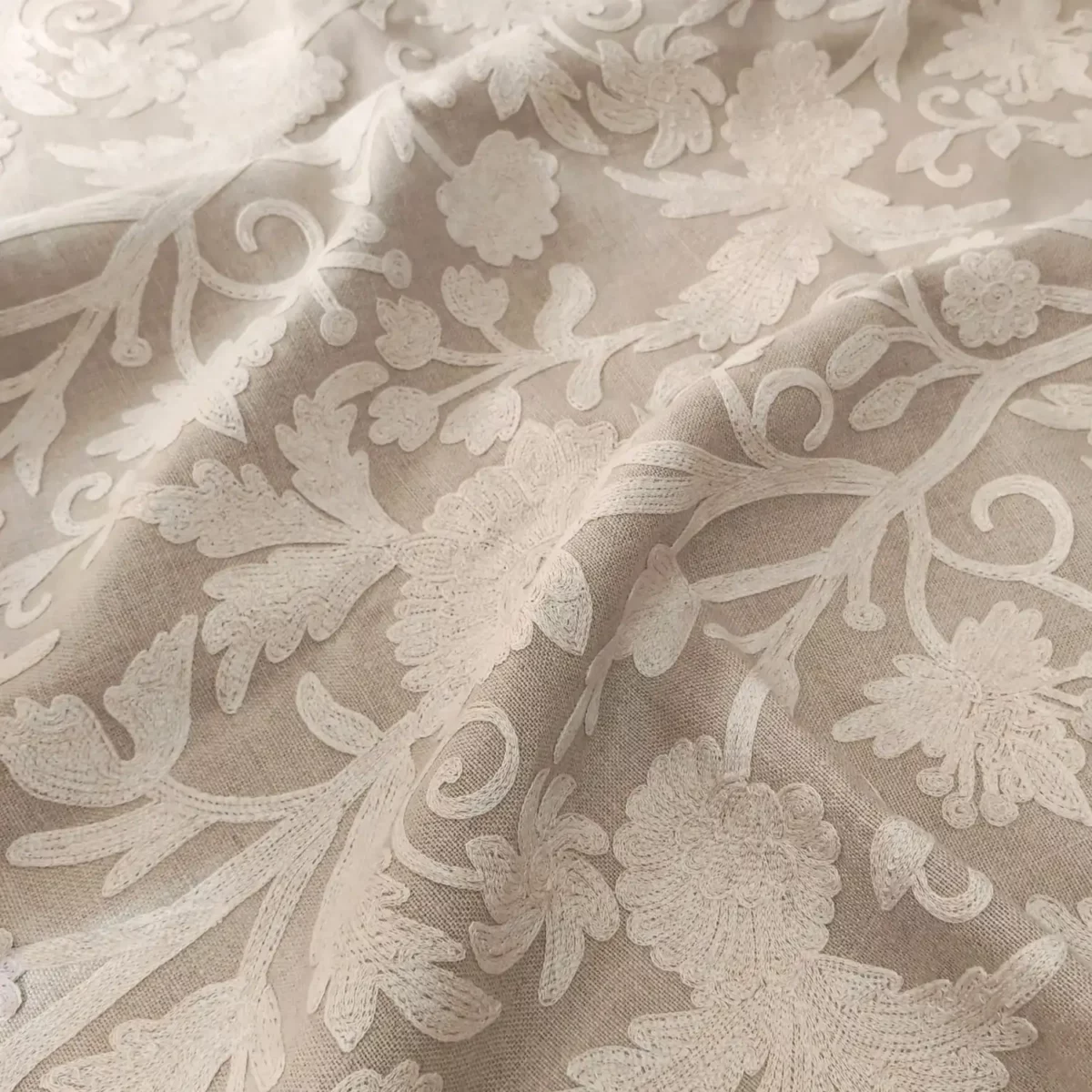 Ferahan-Linen Fabric - Parchment by neutral botanical linen fabric from Warwick
