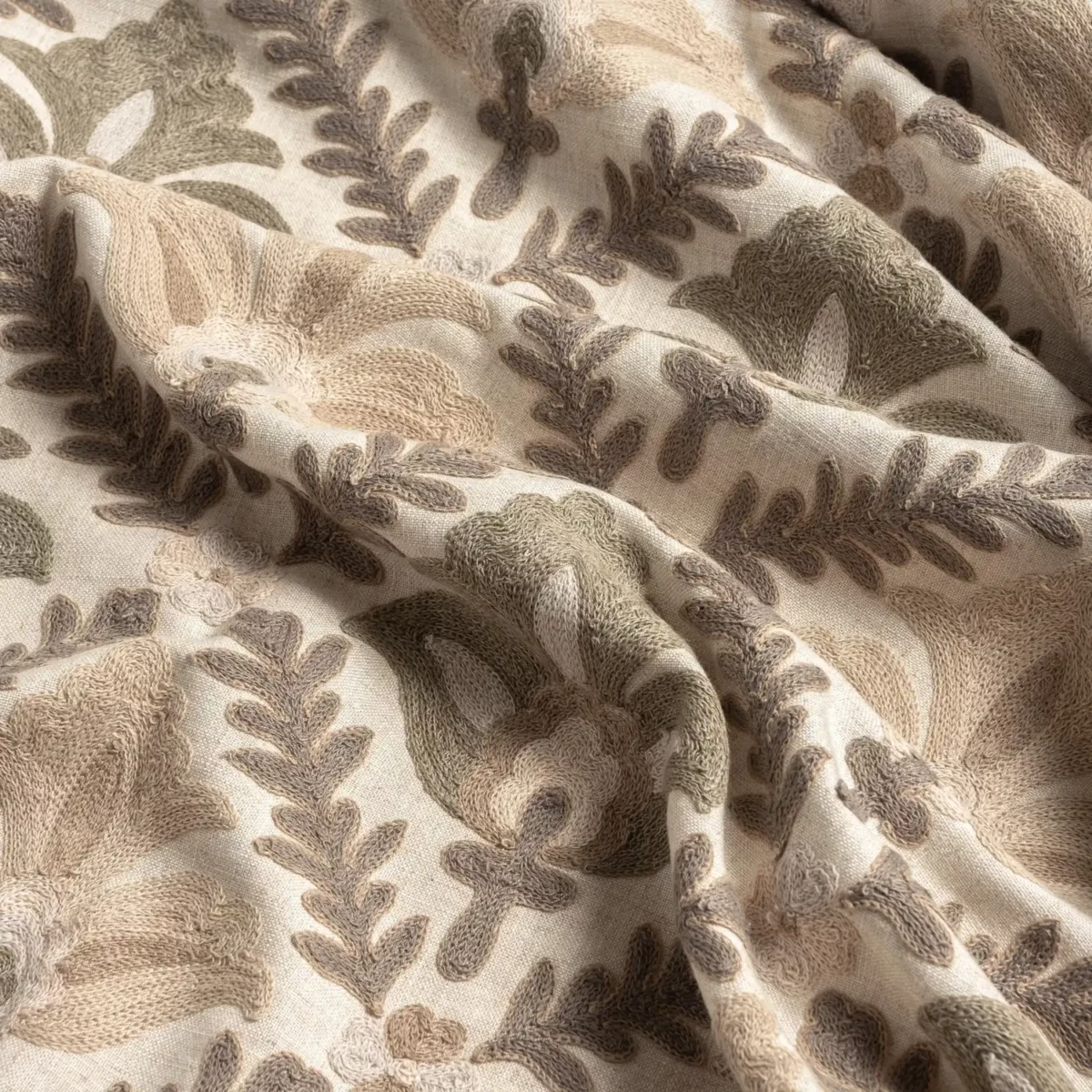 Rajouri Fabric - Parchment by neutral botanical embroideried fabric from Warwick