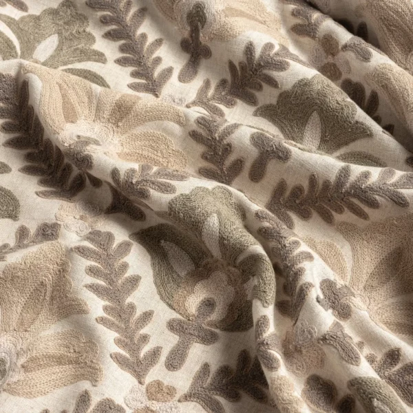 Rajouri Fabric - Parchment by neutral botanical embroideried fabric from Warwick