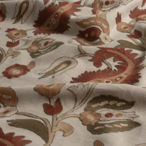 brown botanical linen fabric from Warwick