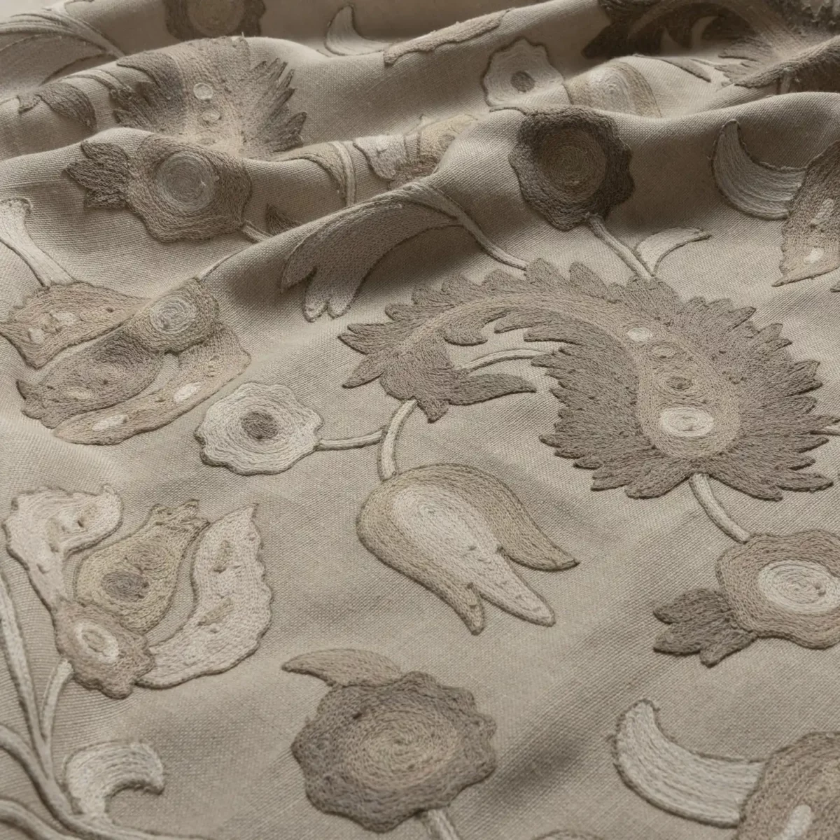 Sarouk Fabric - Parchment by neutral botanical linen fabric from Warwick