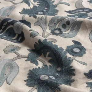 blue botanical linen fabric from Warwick